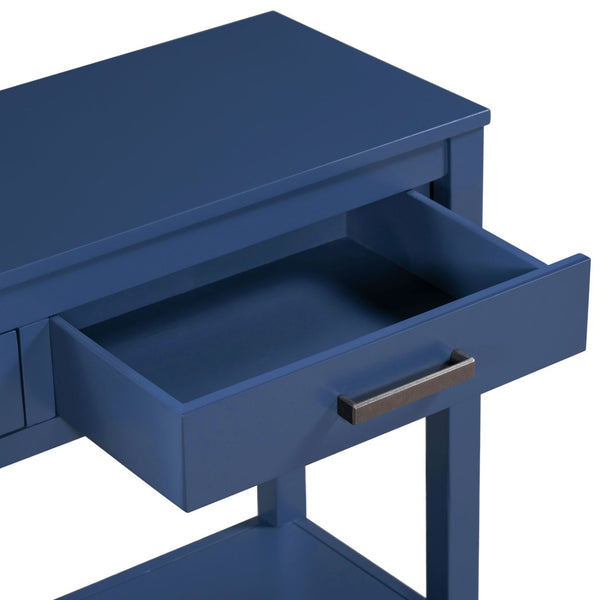 English Elm U_style Farmhouse Console Table with Three Drawers Open Shelf Entryway Organizer Navy Blue N711P410445V