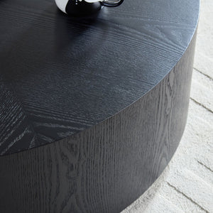 English Elm 35.43 Inch Round Drum Coffee Table Wood Veneer Mdf Pedestal Base for Living Room W2582P389443