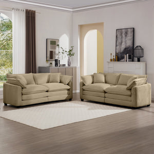 English Elm Modern Two-Piece Fabric Sofa Set - Stylish Tan Corduroy 2-Seater Design With Cloud-Like Comfort! W714S00792