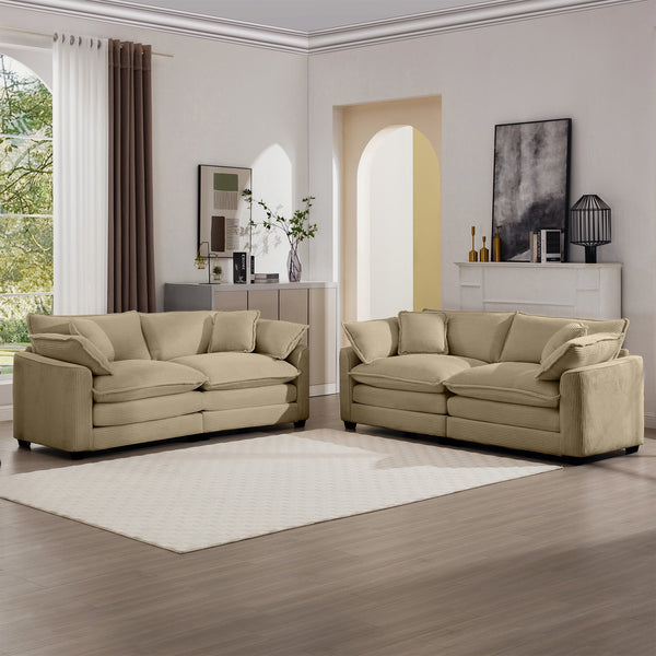English Elm Modern Two-Piece Fabric Sofa Set - Stylish Tan Corduroy 2-Seater Design With Cloud-Like Comfort! W714S00792