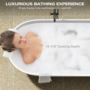 English Elm 59" Solid Surface Freestanding Soaking Tub Oval Sculpted Matte White Spa Bath W1573P175002