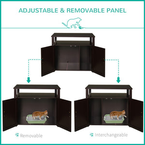 English Elm Pawhut Stylish Wooden Cat Litter Box Enclosure & End Table With Adjustable Partition, Brown W2225P217309-GIGA