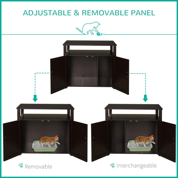 English Elm Pawhut Stylish Wooden Cat Litter Box Enclosure & End Table With Adjustable Partition, Brown W2225P217309-GIGA