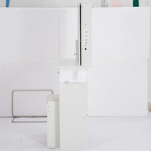 English Elm 29.2" Compact Left Drawer Vanity Set With Led Mirror, Power Station, Stool & Hair Dryer Holder P2 W936P226043-GIGA