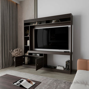 English Elm Flagler Dark Walnut Entertainment Center with Open Shelves, Closed Cabinets & Durable Engineered Wood (69) B092S00272