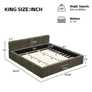 English Elm King Platform Bed Linen Upholstered Block Silhouette Solid Wood Frame Bedroom Anchor N757P385454D