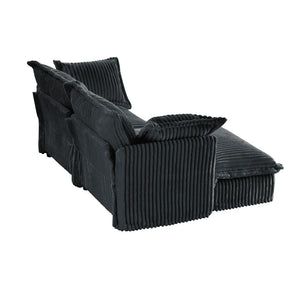 English Elm Slipcovered Sectional 2-Seater Sofa With Detachable Ottoman, Cozy Gray Corduroy & Washable Covers W3041S00216-GIGA