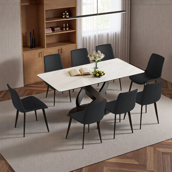English Elm 71" Rectangular Dining Table: Modern Luxury With Sintered Stone Top & Steel Base For Stylish Gatherings W2699S00079