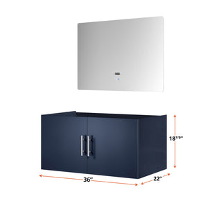 English Elm Navy Blue Bath Vanity Set With 36" Led Mirror - Modern Style, Ample Storage & Easy Installation! B2731S00534