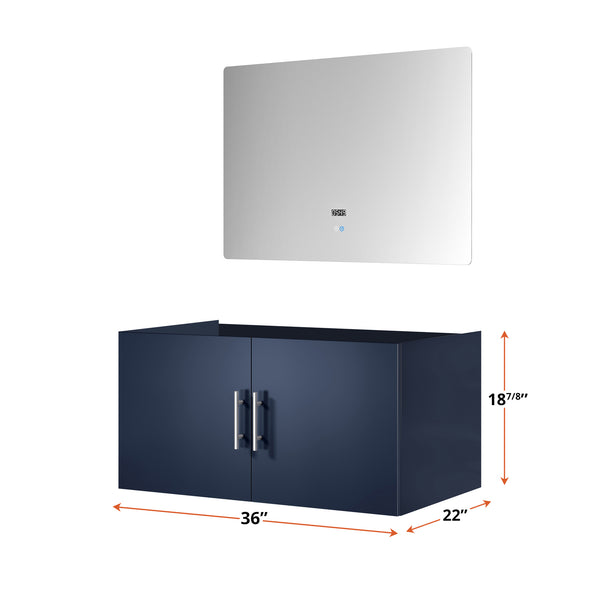 English Elm Navy Blue Bath Vanity Set With 36" Led Mirror - Modern Style, Ample Storage & Easy Installation! B2731S00534