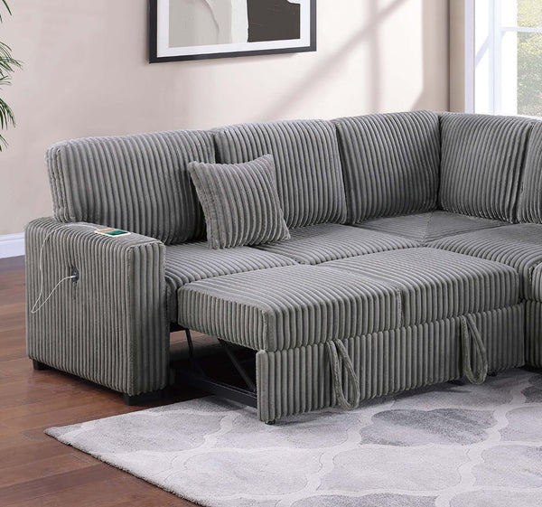 English Elm Modern Corduroy Three Piece Sectional Sofa with Storage Pull Out Bed and Usb Charging B011S02171