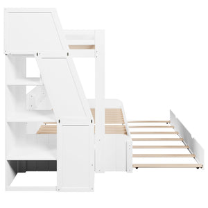 English Elm Twin Over Full Bunk Bed with Stair Drawers Shelves Led Lighting and Usb Port White N7090005013K