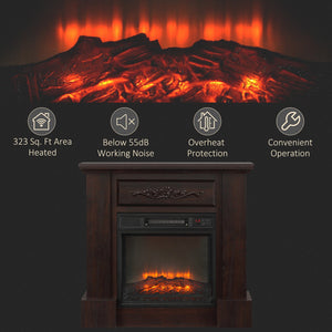 English Elm HOMCOM 32" Electric Fireplace Mantel TV Stand Brown 1400W LED Flame Heater Remote Overheat Protection W2225P229724