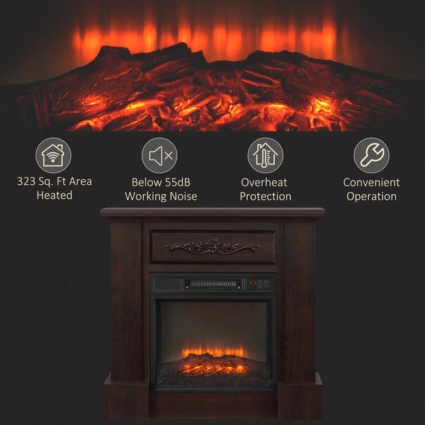 English Elm HOMCOM 32" Electric Fireplace Mantel TV Stand Brown 1400W LED Flame Heater Remote Overheat Protection W2225P229724
