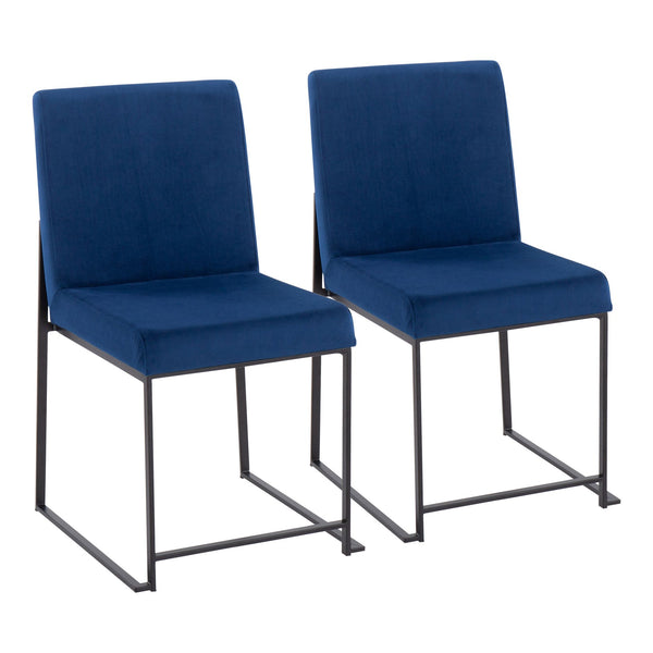 English Elm High Back Fuji Contemporary Dining Chairs Set Of 2 In Blue Velvet & Black Steel - Stylish Comfort B202P223552