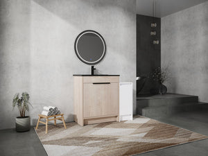 English Elm 42 Inch Freestanding Bathroom Vanity With Black Ceramic Sink & Ample Storage, Soft-Close Doors W999S00305