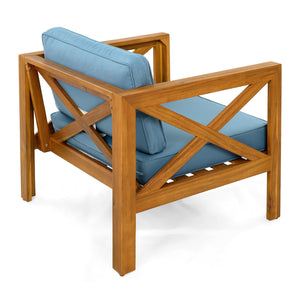 English Elm Christopher Knight Home® - Patio Acacia Wood Conversation Set - 2 Armchairs With Cushions & Selma End Table For Outdoor Bliss N770P264304T_57501.00ACA