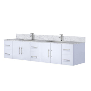 English Elm Glossy 84" Double Bath Vanity with Carrara Marble Top, Soft-Close Drawers, Chrome Faucet Set B2731P258763