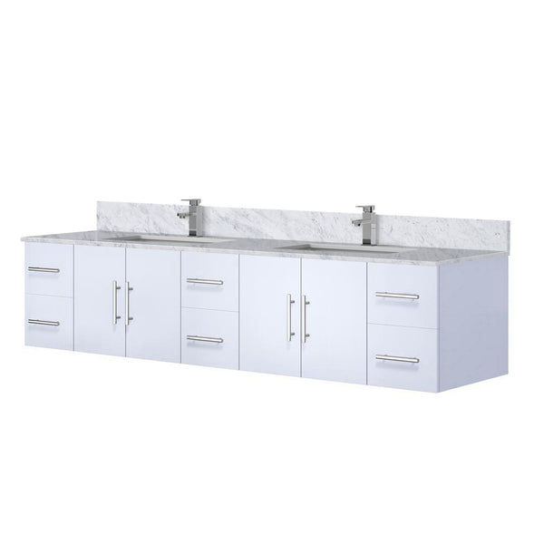 English Elm Glossy 84" Double Bath Vanity with Carrara Marble Top, Soft-Close Drawers, Chrome Faucet Set B2731P258763
