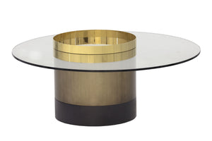 Sunpan Haru Coffee Table – Captivating Contemporary Design with Gold & Brown Stainless Steel Base and Glass Top