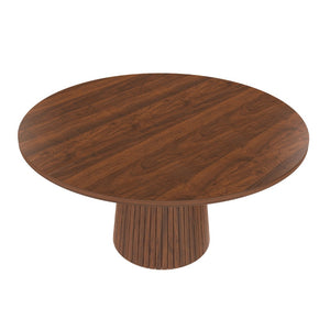 English Elm 47 Inch Round Marble Veneer Mdf Dining Table Seats Four with Slim Wood Strip Base Walnut W2700P404637