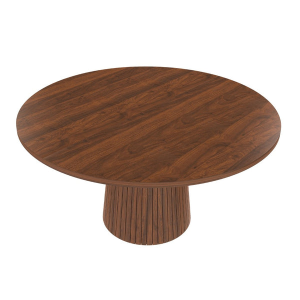 English Elm 47 Inch Round Marble Veneer Mdf Dining Table Seats Four with Slim Wood Strip Base Walnut W2700P404637