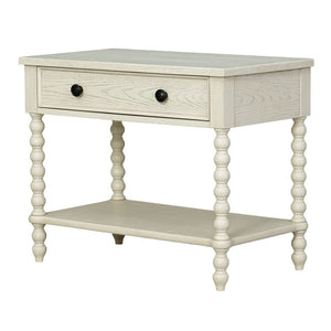 English Elm Large Cottage Nightstand with Spindle Legs Open Shelf and Drawer for King Beds Antique Cream B035P408397