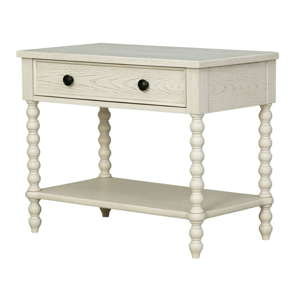 English Elm Large Cottage Nightstand with Spindle Legs Open Shelf and Drawer for King Beds Antique Cream B035P408397