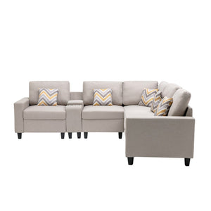 English Elm Nereo Six Piece Modular Sectional Linen Sofa with Built in Charging Console B2749S00125