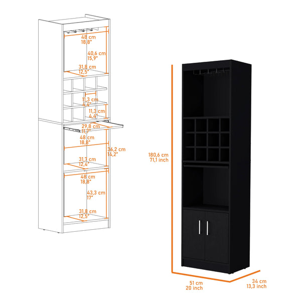 English Elm Wenge Tall Bar Cabinet with Built-In Wine Rack, 15 Shelves, 2 Doors — Stylish Engineered Wood Storage B062P193653