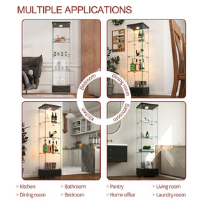 English Elm Modern Glass Display Cabinet With Led Lights - Stylish 4-Shelf Storage For Collectibles & Decor W241P268241