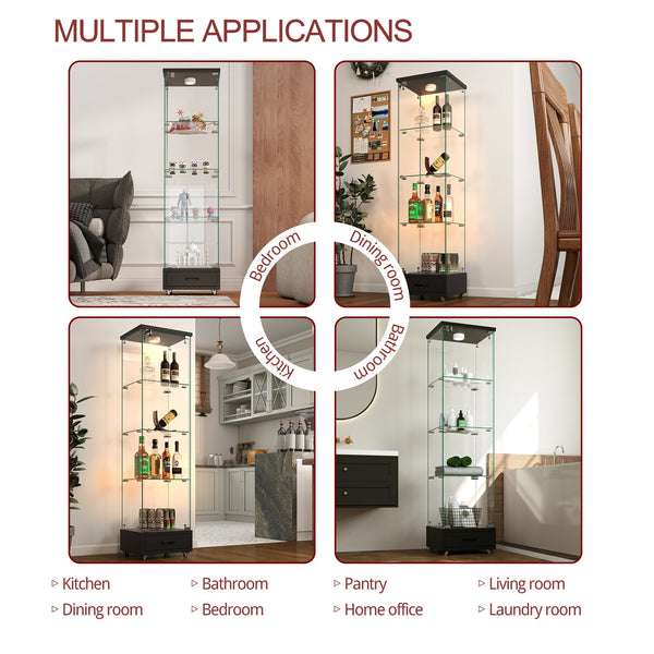 English Elm Modern Glass Display Cabinet With Led Lights - Stylish 4-Shelf Storage For Collectibles & Decor W241P268241