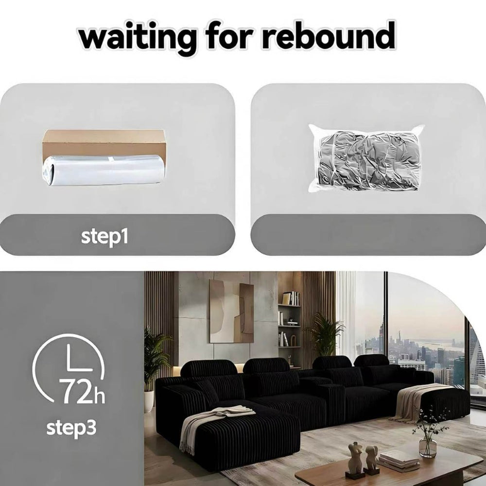 English Elm Modern Corduroy Upholstered L-shaped Sectional with Chaise for Family Living Rooms Black W5156S00003