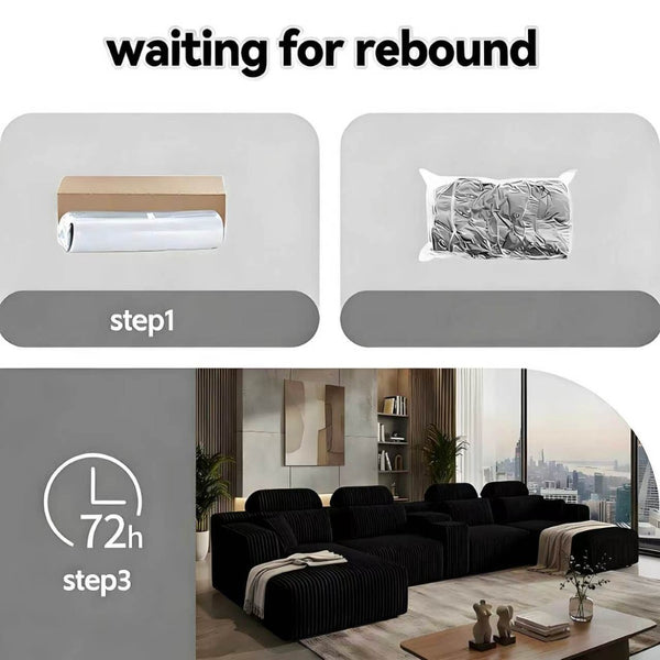 English Elm Modern Corduroy Upholstered L-shaped Sectional with Chaise for Family Living Rooms Black W5156S00003