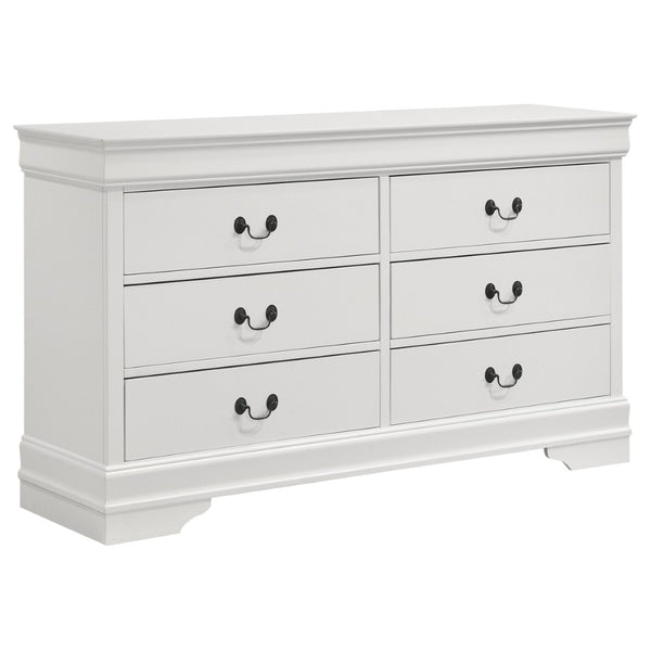 English Elm Frances Six Drawer Dresser Warm Wood Grain Finish with Nickel Bail Handles for Bedroom White B062P447791