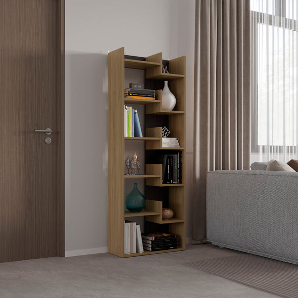 English Elm Bookcase, 11-Shelf Engineered Wood Organizer with Modern Oak & Wenge Finish, Durable, Eco-Friendly Storage Solution Natural Wood 68.5 L x 14.96 W x 5.51 H B097P296823