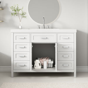 English Elm Christopher Knight Home® - 48" Bathroom Vanity with Sink Combo | 2 Doors 8 Soft-Close Drawers, Resin Top, Pine Legs White N759S337621K