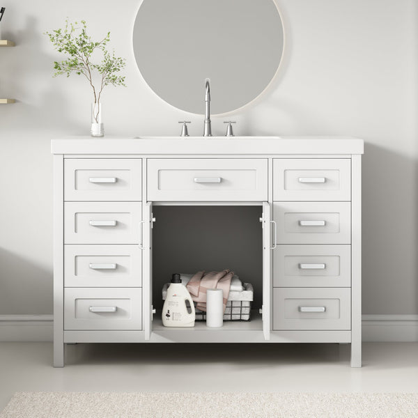 English Elm Christopher Knight Home® - 48" Bathroom Vanity with Sink Combo | 2 Doors 8 Soft-Close Drawers, Resin Top, Pine Legs White N759S337621K