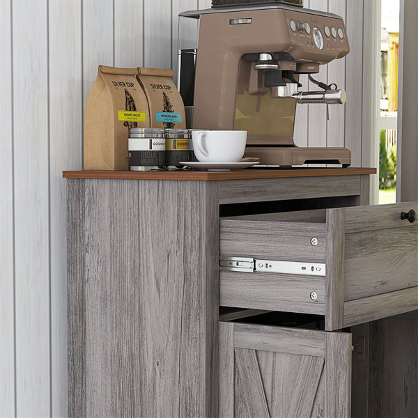 English Elm HOMCOM Rustic Farmhouse Sideboard Buffet Cabinet with Barn Doors, Drawer & Adjustable Shelves for Entryway Gray W2225P229127