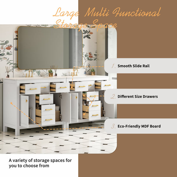 English Elm 72'' Modern Bathroom Vanity Set With Ceramic Sink, Solid Wood Frame, Ample Storage & Sleek Design N710SS00011K