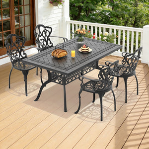 English Elm 5-piece Cast Aluminum Outdoor Dining Set with Carved Relief Frame and Cushioned Seats W1710S00574