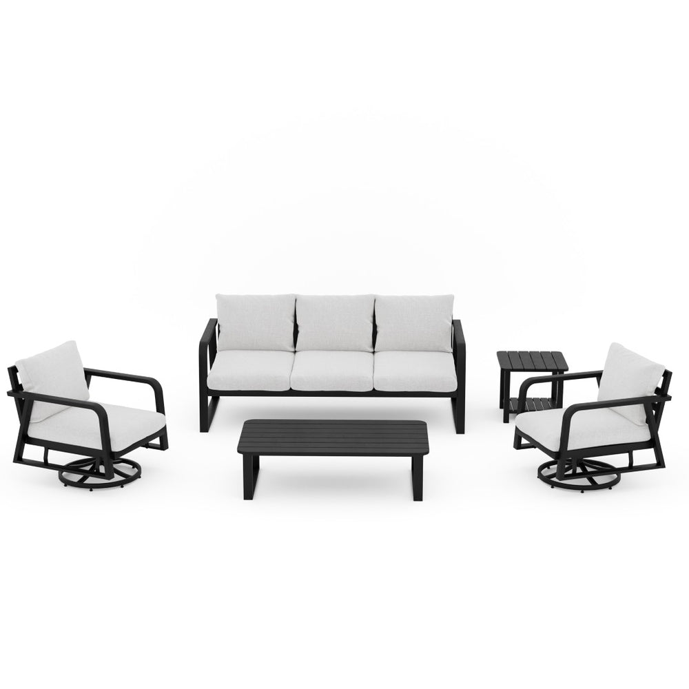 English Elm Fr Outdoor 5 Piece Aluminum Patio Set with Swivel Rockers and Dual Coffee Tables W5382S00019