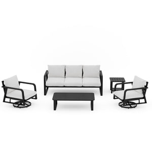 English Elm Fr Outdoor 5 Piece Aluminum Patio Set with Swivel Rockers and Dual Coffee Tables W5382S00019