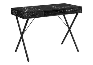 English Elm Computer Desk - Modern Black Marble Look With Metal Frame, Space-Saving For Home Office & Study B2710P219954