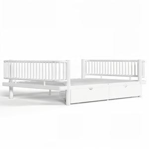 English Elm Queen Storage Platform Bed Low Profile Metal Frame with Built-in Drawers for Small Spaces Light White W5305P471354
