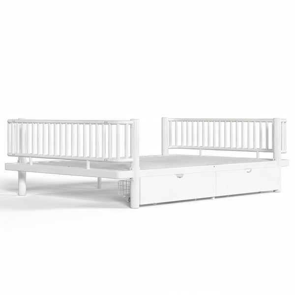 English Elm Queen Storage Platform Bed Low Profile Metal Frame with Built-in Drawers for Small Spaces Light White W5305P471354