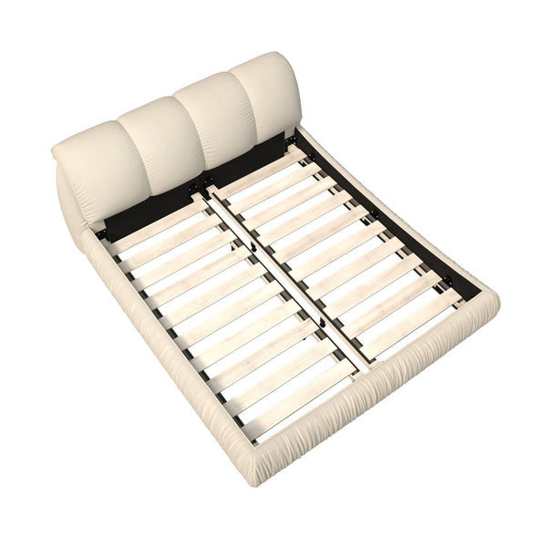 English Elm Queen Size Upholstered Platform Bed With Plush Backrest & Solid Wood Frame - Elegant Beige Design W1885S00022-GIGA