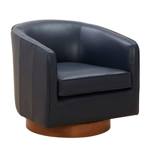 Comfort Pointe Taos Midnight Blue Top Grain Leather Wood Base Swivel Chair Midnight Blue / brown base
