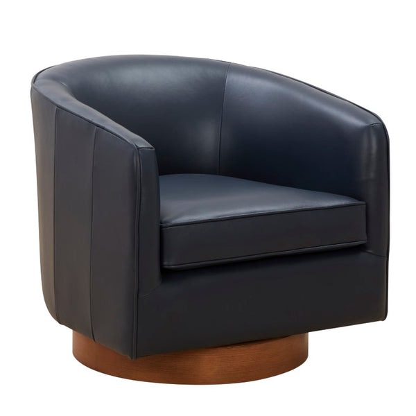 Comfort Pointe Taos Midnight Blue Top Grain Leather Wood Base Swivel Chair Midnight Blue / brown base