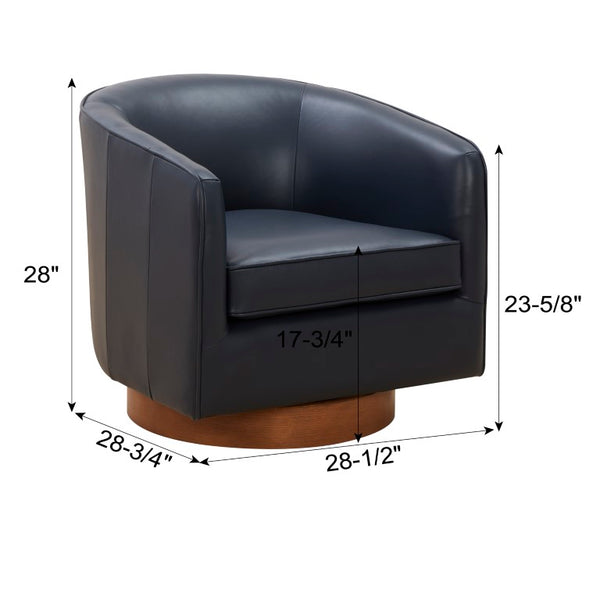 Comfort Pointe Taos Midnight Blue Top Grain Leather Wood Base Swivel Chair Midnight Blue / brown base